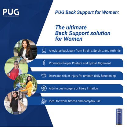 PUG Back Support for Women, Lumbar Support Belt Specially designed for Women, Ergonomically Designed for Women, 27% wider back support, Helps in Chronic Back Pain Management, Posture Improvement, Pack of 1, Candy Floss Pink
