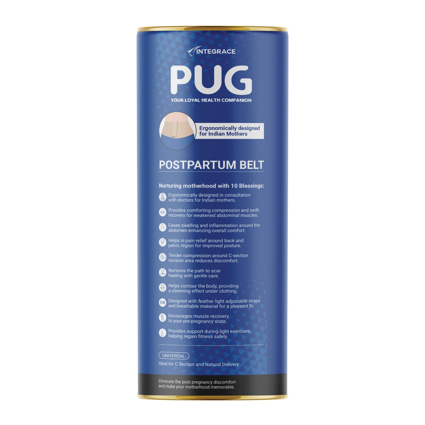 PUG Postpartum Belt, Universal size, Beige, Ergonomically designed for Indian Mothers, For C-Section and Natural Delivery, Eliminates post pregnancy pain, Muscle recovery to pre-pregnancy state