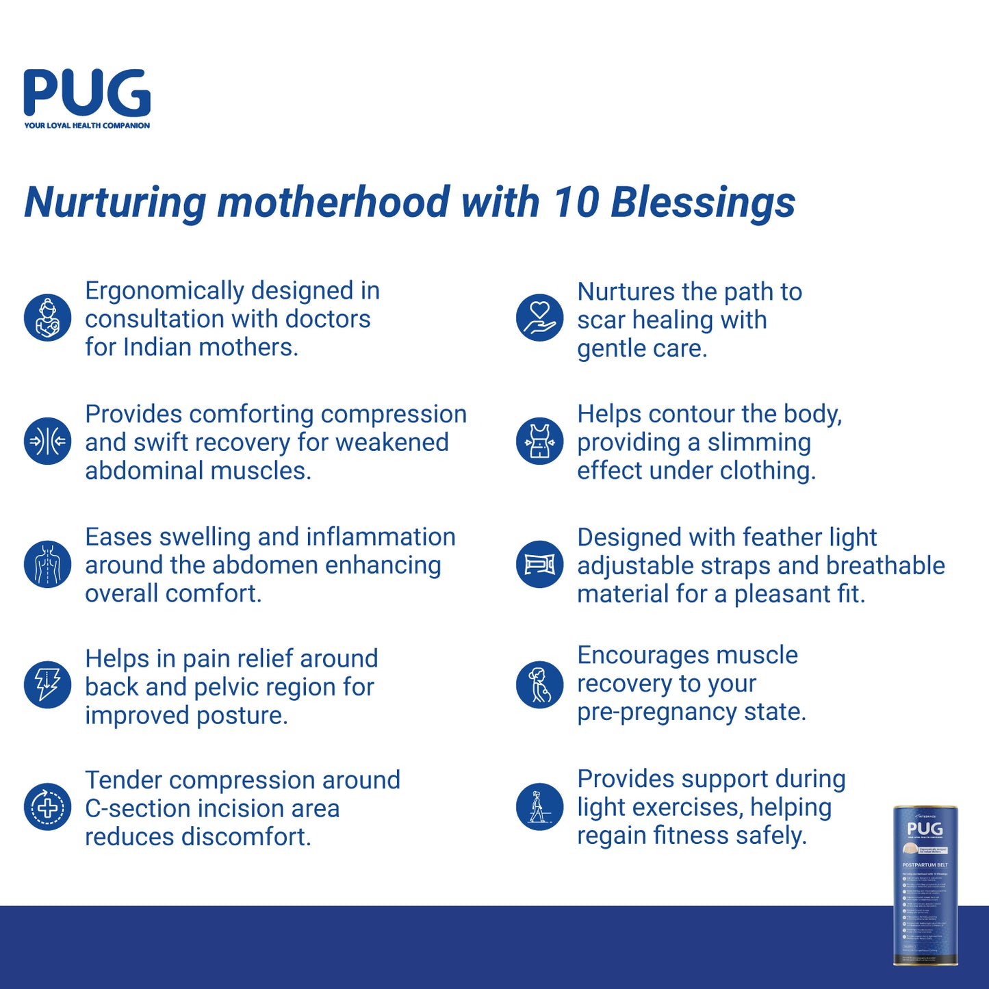 PUG Postpartum Belt, Universal size, Beige, Ergonomically designed for Indian Mothers, For C-Section and Natural Delivery, Eliminates post pregnancy pain, Muscle recovery to pre-pregnancy state