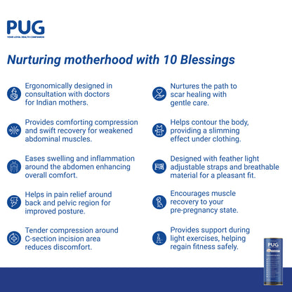 PUG Postpartum Belt, Universal size, Beige, Ergonomically designed for Indian Mothers, For C-Section and Natural Delivery, Eliminates post pregnancy pain, Muscle recovery to pre-pregnancy state