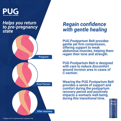 PUG Postpartum Belt, Universal size, Beige, Ergonomically designed for Indian Mothers, For C-Section and Natural Delivery, Eliminates post pregnancy pain, Muscle recovery to pre-pregnancy state