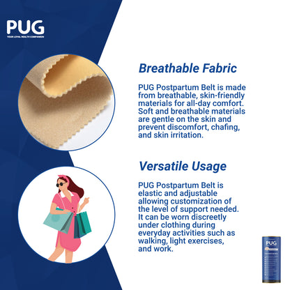 PUG Postpartum Belt, Universal size, Beige, Ergonomically designed for Indian Mothers, For C-Section and Natural Delivery, Eliminates post pregnancy pain, Muscle recovery to pre-pregnancy state