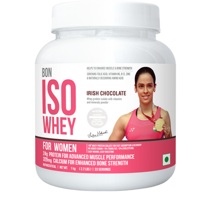 Bon ISO Whey 100% Protein Isolate Designed For Today's Women, 1kg | Muscle Recovery, Bone Strength, Menstrual Health & Holistic Well-being | 24g Protein, 329 mg Calcium, 81 mcg Folic Acid, Biotin, Vit C, B6, B12, 5.5g BCAA, Zinc & Minerals